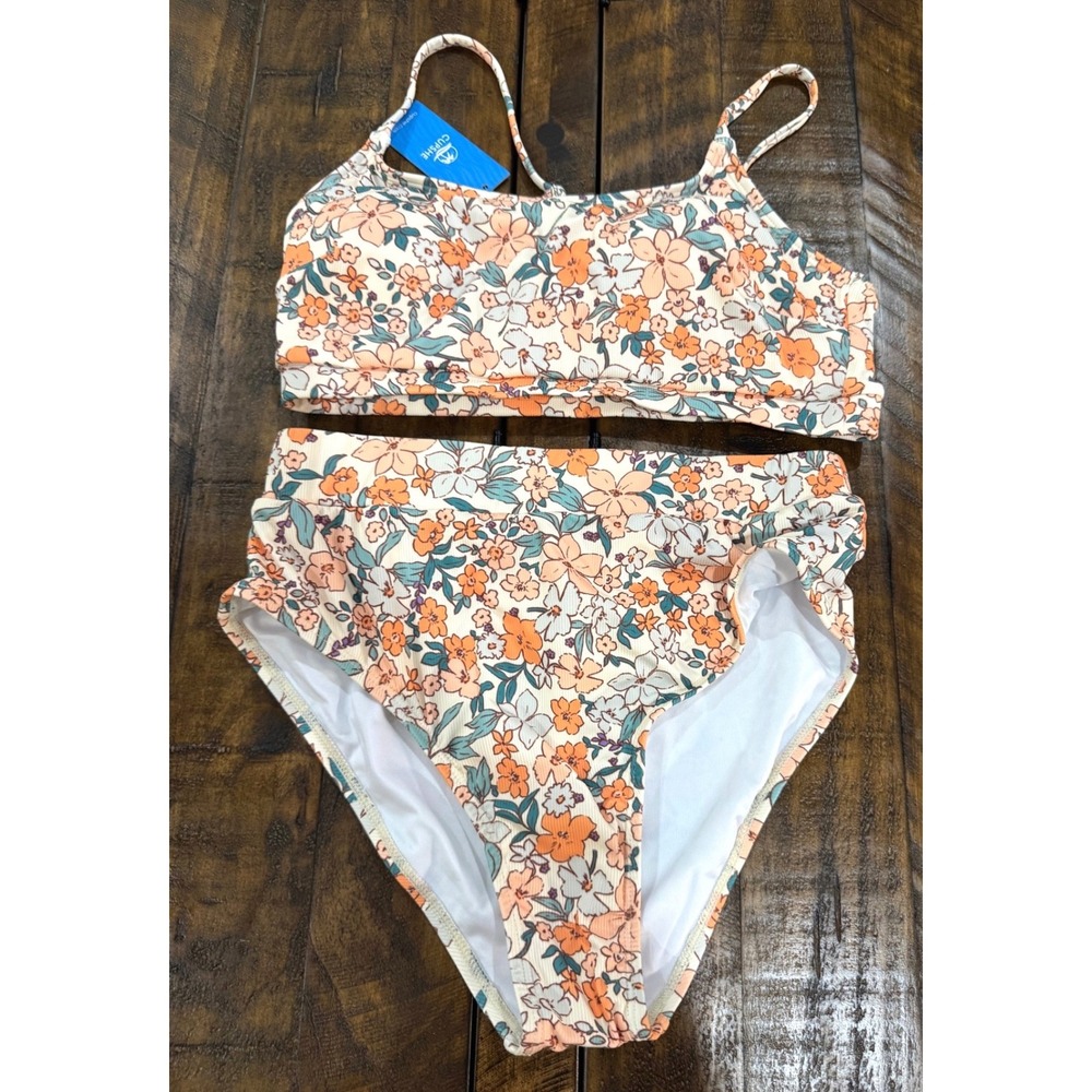 CUPSHE NWT Euro Summer Orange Peach Ditsy Floral High Waisted Bikini Size Medium